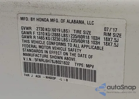 2018 Honda Odyssey Ex-L из США, поврежденный, VIN 5FNRL6H78JB021832